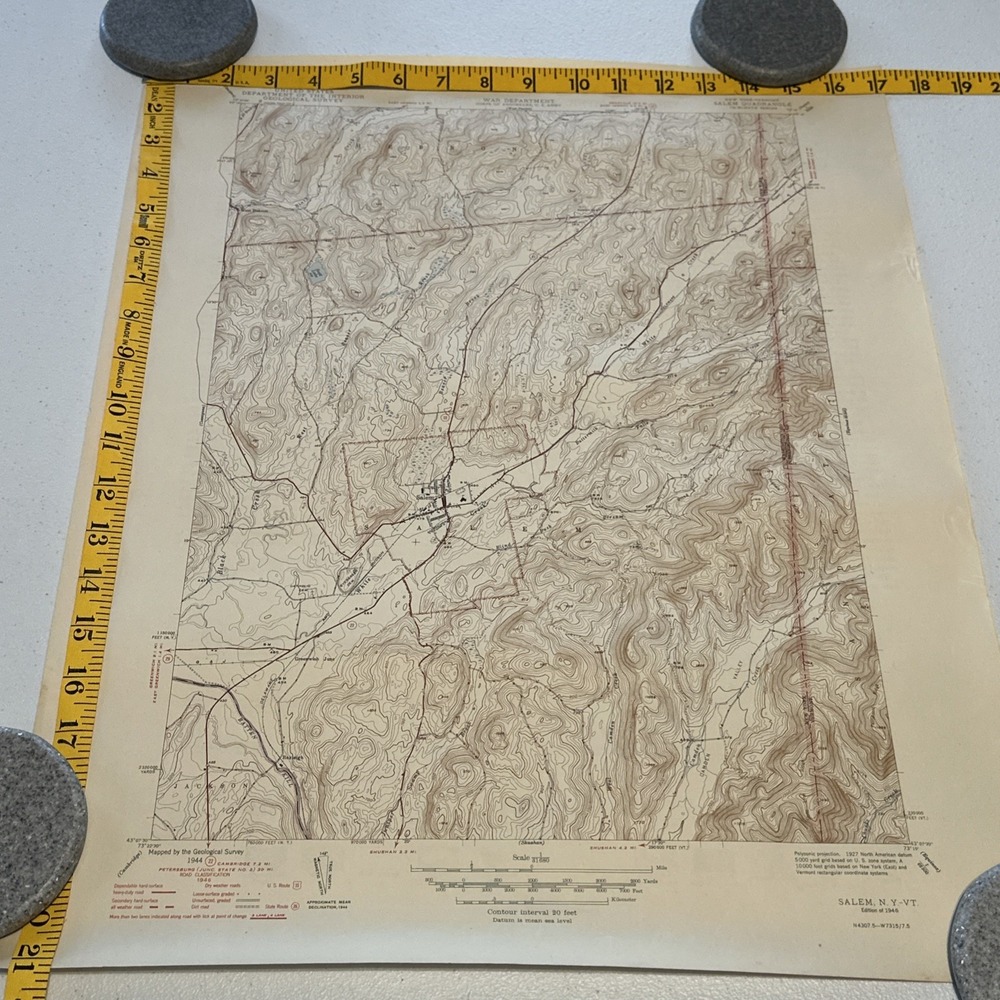 1946 WAR DEPT OF ENGINEERS USGS GEOLOGICAL Salem Quadrangle NY-VT 1:3168 MAP VTG